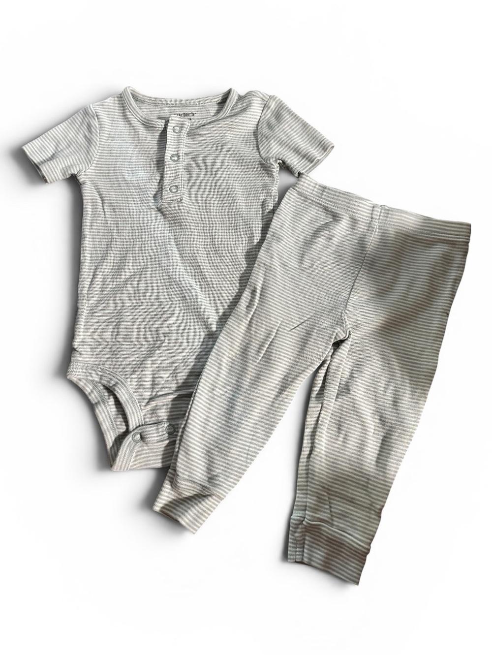 ❤️(12m) Carter's Neutral Striped 2-Piece Henley Bodysuit & Pants Set